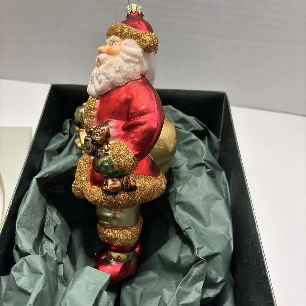Vintage Krebs Lauscha Germany Glass Glitter Santa Christmas Ornament 8